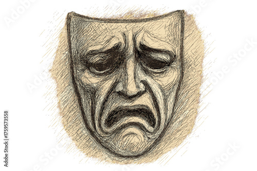 Heavy illustration vector theatrical dramatic crosshatching intensity mask emotional sketch