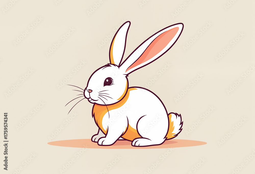 Obraz premium simple cartoon white rabbit with a hint of orange coloring