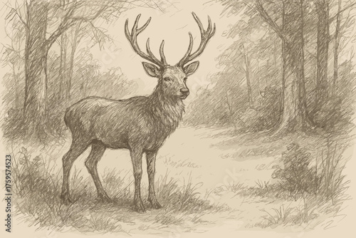 Deer shading vector rough texture outlines to illustration clearing pencil emphasize sketch