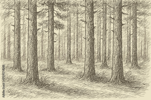 Vector pencil bark sketch texture ground shadows illustration trunks pine forest