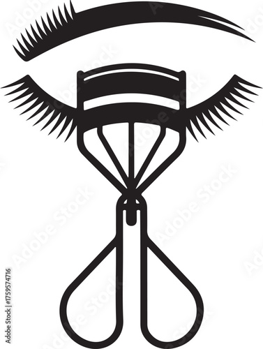 Stylized eye with eyelash curler and lashes