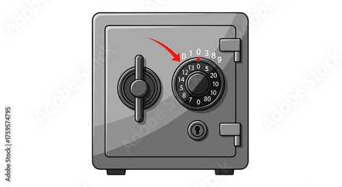 Grey metal safe with a spinning combination lock dial, illustrating financial security and asset protection for important documents and treasured possessions at home or in the office
