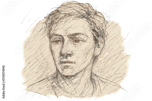 Pencil crosshatch drawing detail suggesting vector illustration quick portrait gestural expressive strokes