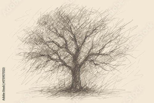 Lines illustration crosshatched balanced shading suggesting scribbled tree rough artistry vector