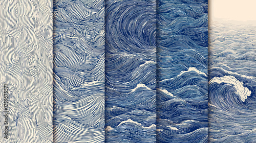 Abstract Ocean Waves Patterns Set.