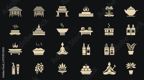 Collection of Spa and Wellness Icons for Relaxation and Serenity.