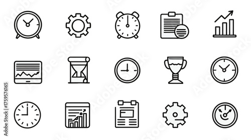 Collection of time management and productivity icons for various applications.