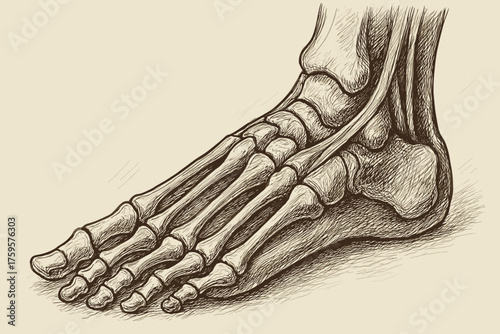 Bones drawn sketch illustration anatomical foot vector lines contour shading
