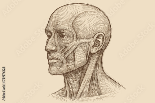 Pencil jaw muscles vector cheek head sketch detailed illustration tendons outlined anatomical