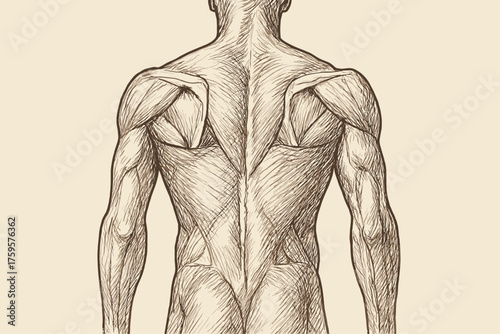 Shading shoulder blades spine muscles human vector study illustration back sketch