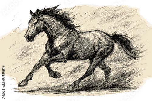 Expressive shading bold show sketch to strokes running horse illustration vector