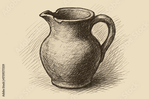 Hatching illustration clay vector rough edge dark sketch shaded pitcher rustic