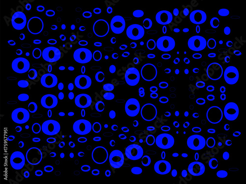 Vibrant abstract pattern of glowing blue circles on a black background. Futuristic geometric design perfect for digital art, tech themes, or backgrounds.
