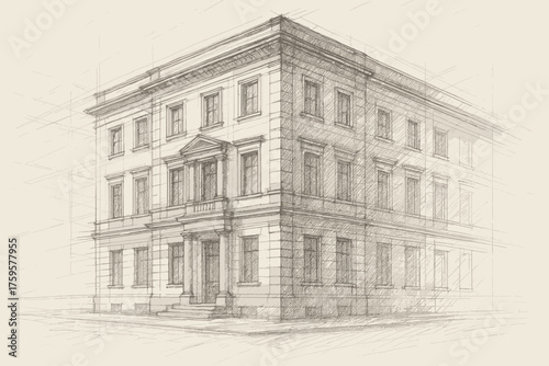 Sketch architectural ade draft illustration shading hatching lines fa precise façade vector