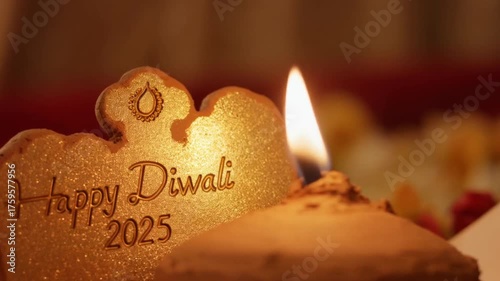 Happy Diwali 2025 Greeting Featuring Traditional Diya Lamp and Golden Festival Lights