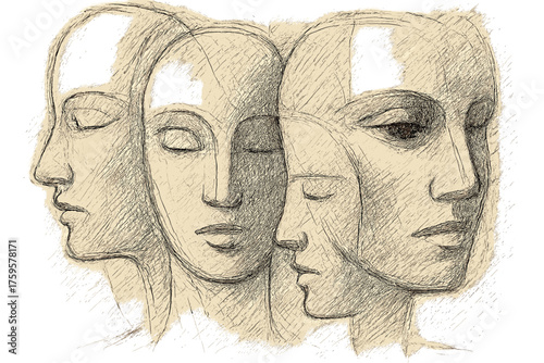 Human adding dimension outlines illustration depth sketch abstract vector overlapping face