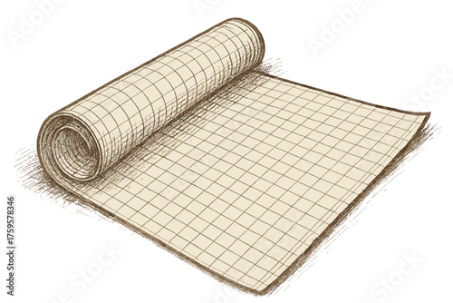 Perspective graph edges illustration paper sheet vector along rolled cylindrical hatching