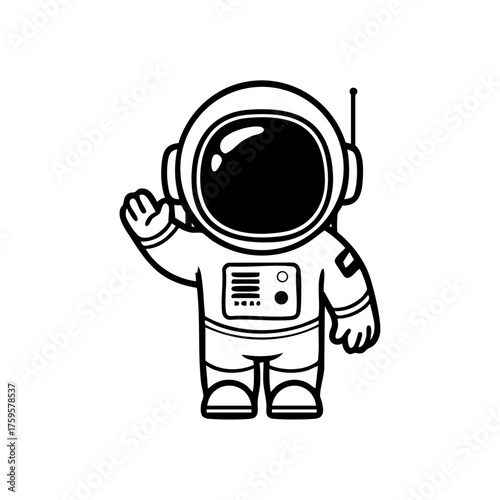 Cute astronaut waving in space, representing exploration, discovery, and the excitement of outer space adventures.