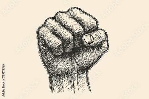 Illustration hand vector strokes around contour fist forming sketch shading