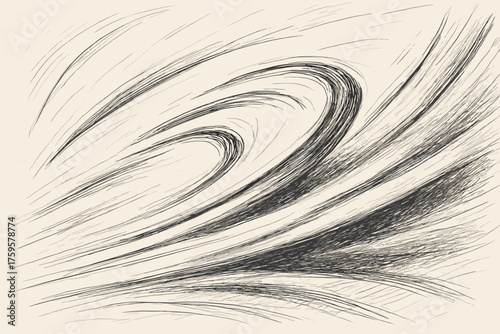 Strong vector dynamic curved reinforcing hatching shadows illustration across ink strokes motion