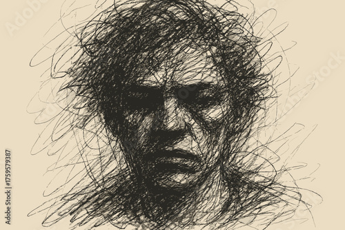 Defining chaotic shadows abstract vector features illustration portrait sketch rough scribble scribbles