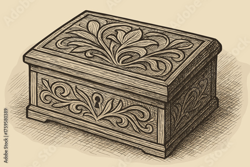 Wooden shaded roughly illustration strokes woodcut abstract floral crosshatch engraved vector box