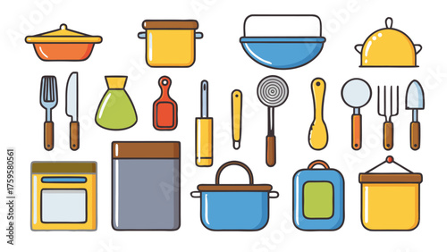 30 Vector Icons of Kitchen and Cooking Tools – Frying & Cooking Utensils Illustration, Transparent Background
