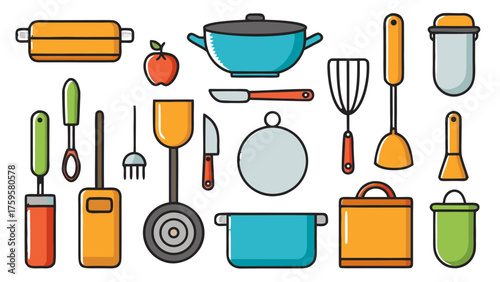 30 Kitchen and Cooking Tools Vector Icons, Frying Pan, Cooking Utensils, Flat Style, Background Removed, SVG