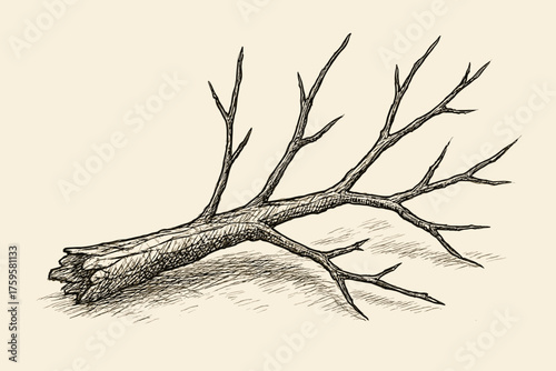 Illustration fallen sketch branchlines bark vector texture cracked shading split emphasizing simple