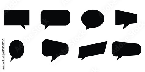Black dark modern isolated chat-box symbol sets on white page. Comment box sign icons set on white background. Communication massage icons set. EPS 10.