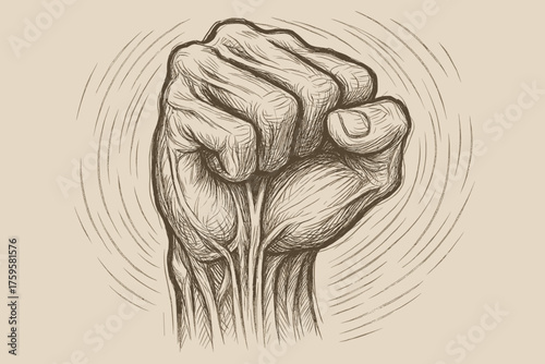 Illustration emphasizing tendon vector anatomy fist structure contour clenched simple definition