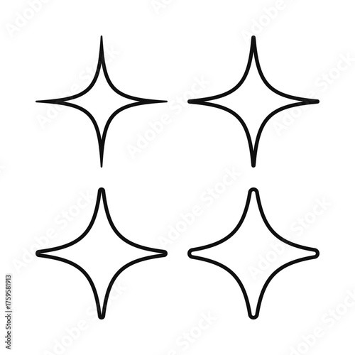 Thin Hollow Rounded Four Point Stars