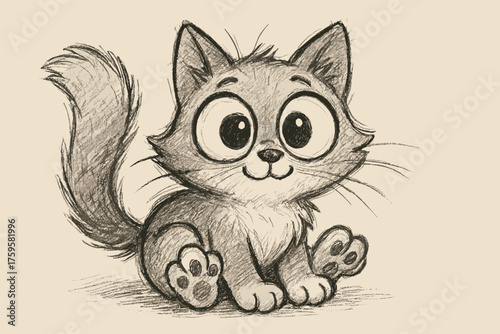 Outlined exaggerated tail illustration vector sketch eyes strokes cartoon rough cat
