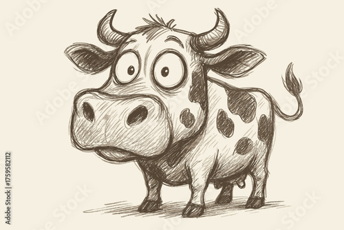 Oversized humorous sketch quick strokes quirky wide cow eyes head illustration vector