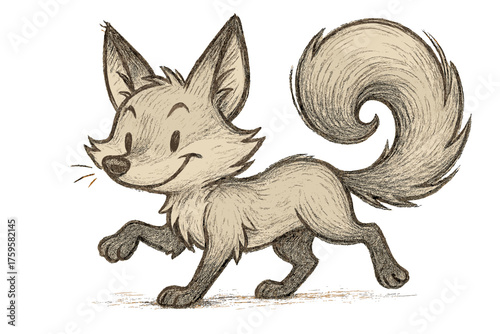Sketch playful curls fox shading pointy tail vector pose illustration