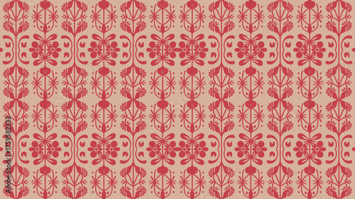 Charming floral pattern in red and beige brings a vintage elegance to backgrounds, textiles, and elegant designs for home decor projects