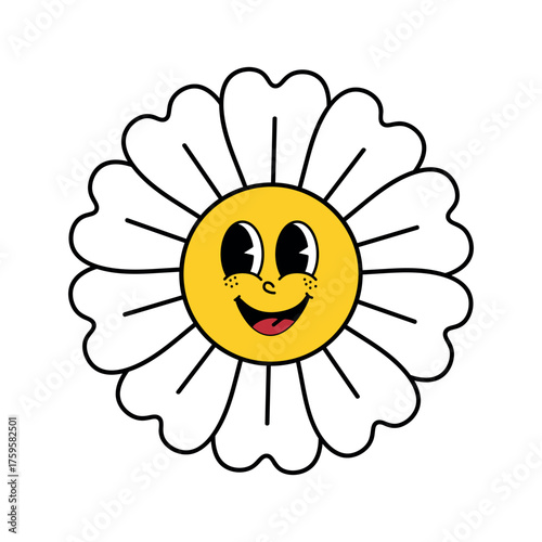Retro Happy Flower with Freckles and White Petals