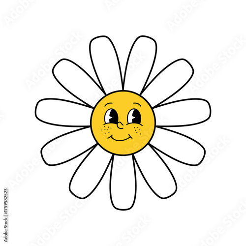 Smiling Freckled Daisy Face in Retro Style