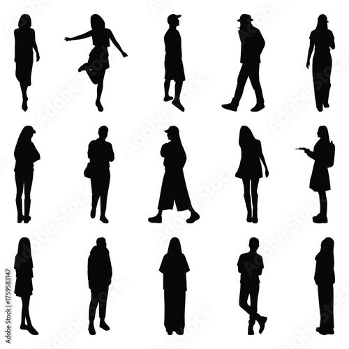 Vector collection set of individual people silhouettes.	