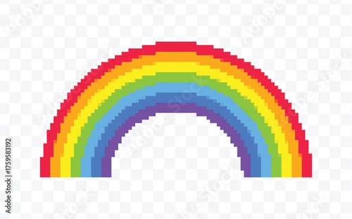 Bright rainbow pixel art arch on a transparent background