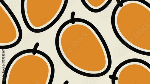 Vibrant mango pattern for modern designs, adding a fresh, tropical vibe to any project with its cheerful yellow and black shapes