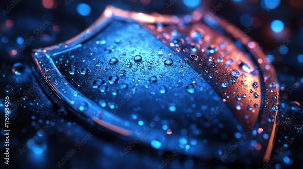 Fototapeta premium Shimmering Shield with Water Droplets