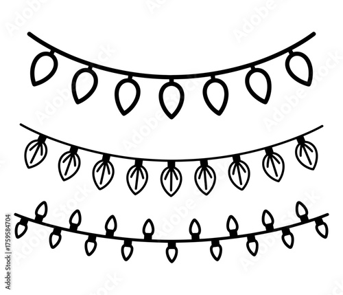 Hand drawn christmas lights garland illustration