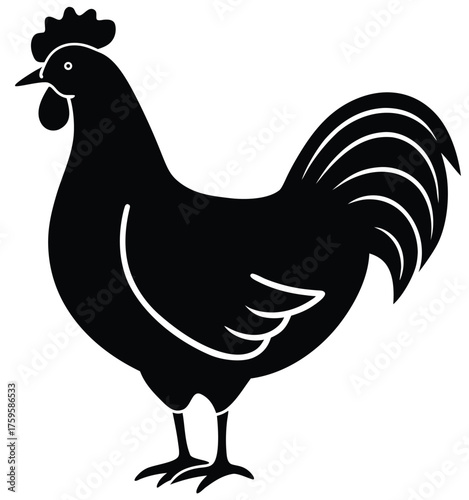 Black Rooster Silhouette Vector Illustration Farm Animal Graphic Design Element Poultry Icon Symbol Isolated on White Background Decorative Clipart for Print or Web