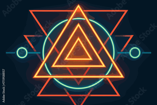 Neon symmetry composition layered geometric abstract triangles vector illustration circles