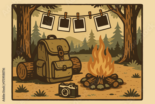 Photos trees capture against vector memories illustration leaning nearby instant camping clipped