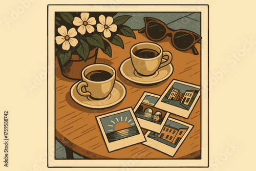 Vector retro to caf illustration photos espresso blooming next sunglasses vibes cups