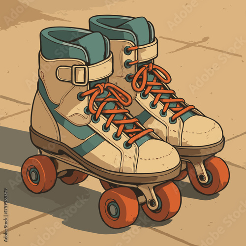 Vintage vector rollerblades pavement shadows marks sunlight illustration long wear