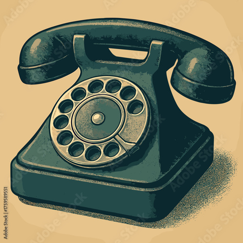 Dial details shadowed rotary chrome classic vintage lighting phone soft illustration vector