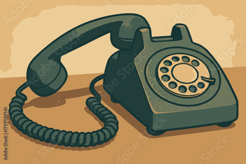 Stretched vector slightly across coiled telephone resting phone illustration rotary off retro